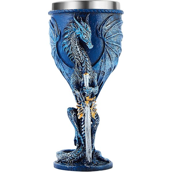Middelalderlig Blå Drages Goblet Rustfrit Stål Dungeons and Dragons Gave Vinbæger blue