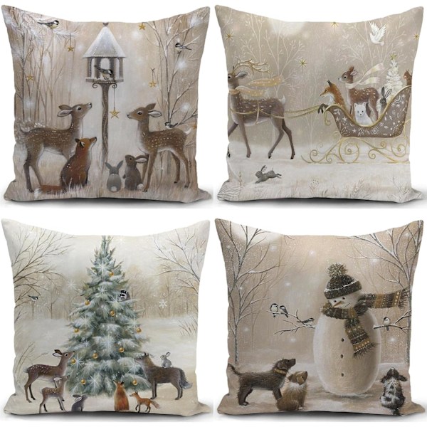 Christmas Cushion Covers Set of 4 Pillow Case Christmas Decorations Home Christmas Decorations Christmas Cushion Covers Pillow