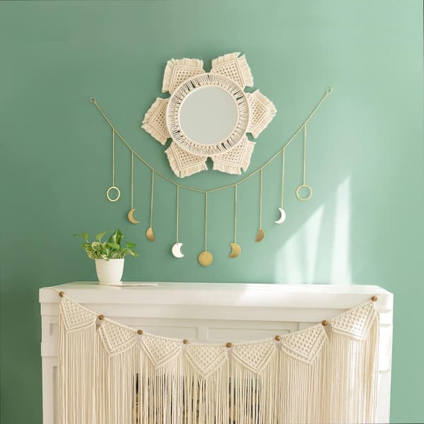 Hängande väggspegel med macramé frans runt Boho spegel konstdekor
