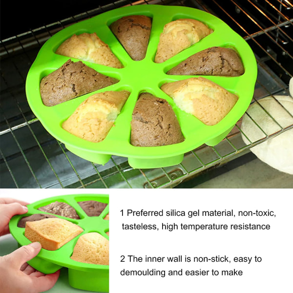 Silikon bakeformer trekant pizzaskive kake silikonform 8 hulrom silikon kakeform non stick kake porsjonsform grønn form