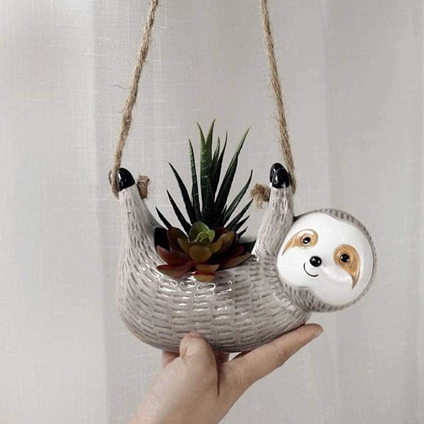 Keramiska Hängande Planterare Söta Sloth Mönster Hängande Planterare Succulent Planterare Djur Planterare Succulent Planterare Inomhus Succulent Växtkrukor