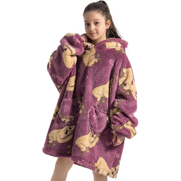 Barn Överdimensionerad Bärbar Filt Hoodie, Super Mjuk Varm Bekväm Sweatshirt Pullover Bärbar Filt för Pojkar Flickor Sloth