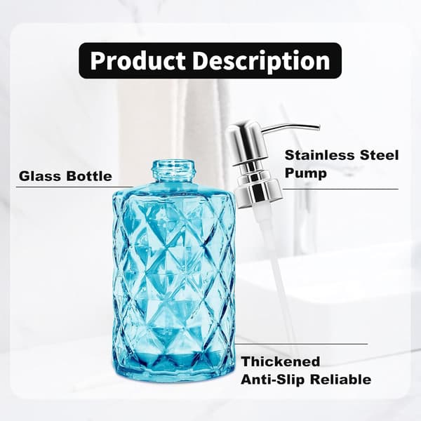 2-pak 355 ml sæbedispenser i glas med pumpe i rustfrit stål, genopfyldelig flydende håndsæbedispenser (blå)