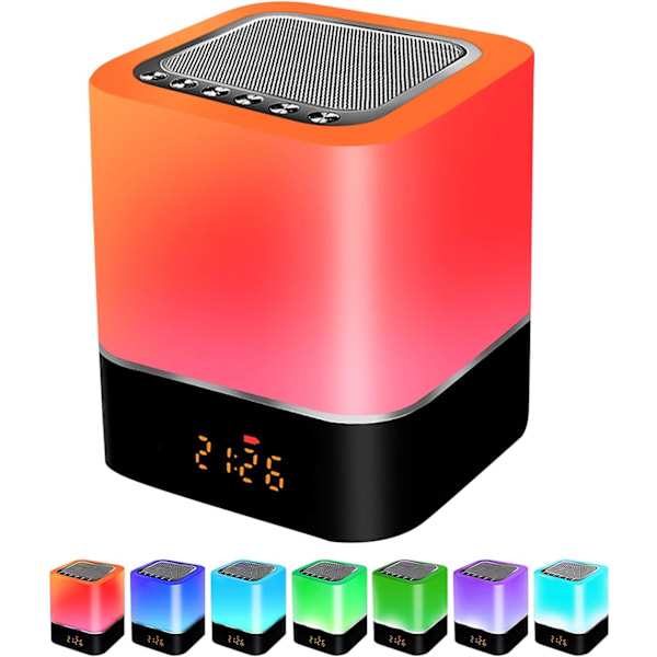 LED-nattlampa med väckarklocka Bluetooth-högtalare, touchsensor sänglampa dimbar RGB flerfärgad skrivbordslampa, trådlös högtalare