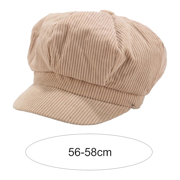 Visor Beret Cap Ensfarget Retro Britisk Stil Peaked Kaldresistent Kordfløyel Beige