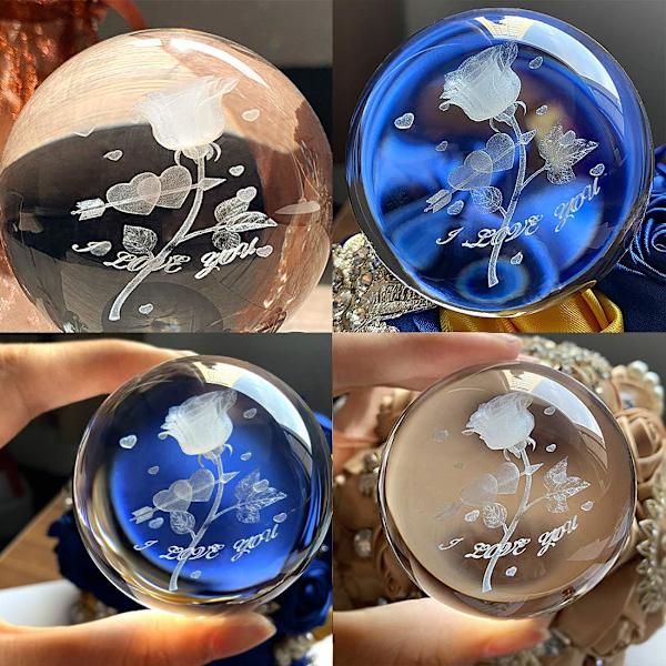Kristall 2,4 tum (60 mm) Carving Rose Crystal Ball med Sliver-Plated Flowering Stand