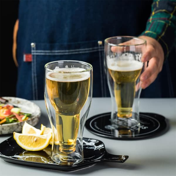 Ølglas 13,5OZ/400ML, Dobbeltvægget Isoleret Omvendt Glas, Sæt med 2, Ølglas