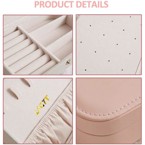 Smyckeskrin Organizer Liten Resa PU Läder Smycken Förvaringslåda för Ringar Örhängen Halsband Armband Konstläder(Rosa)