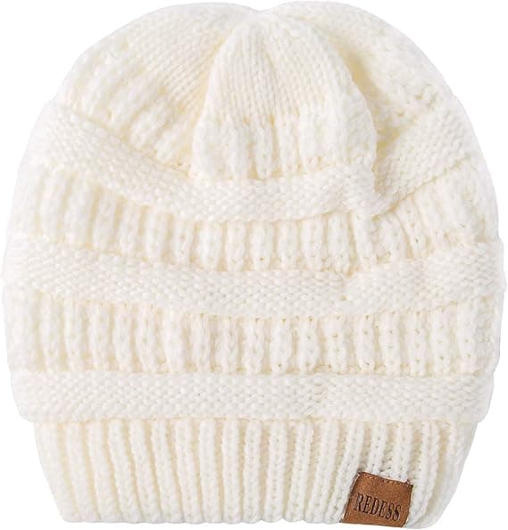 Slouchig mössa för kvinnor Vintervarm tjock mjuk överdimensionerad kabelstickad mössa (beige)