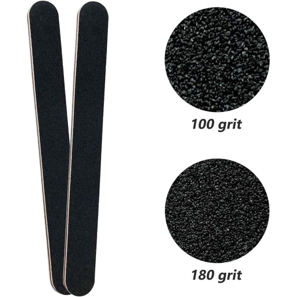 3-pack nagelfil, 100/180 grit Professional Emery Boards nagelfilspaket, återanvändbar nagelfil för akrylnaglar och naturliga naglar, svart