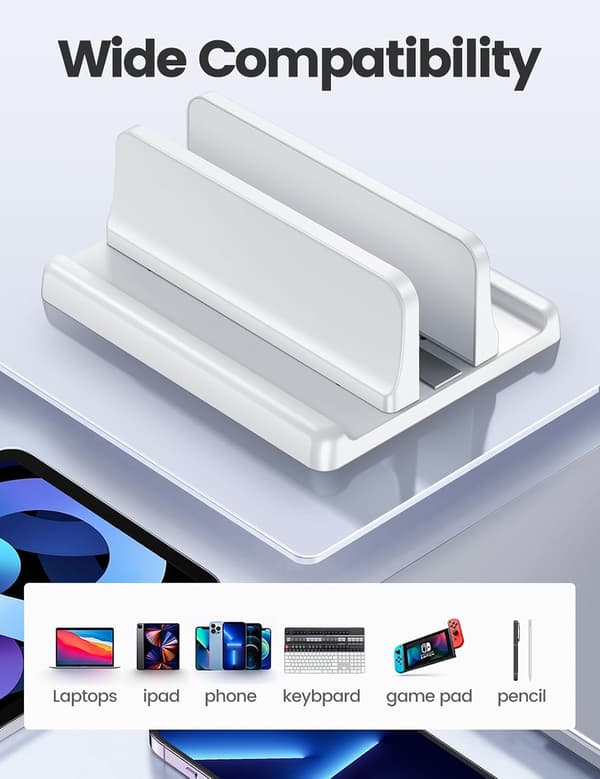 1 stk. Vertikal Laptop Stand Holder Plast Justerbar Desktop Notebook Dock Pladsbesparende 3 i 1 (hvid)