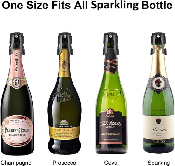 Champagne Prop Stopper 2-pak Sort, Rustfrit Prop Stopper til Mousserende Vin med Lufttæt Silikoneforsegling