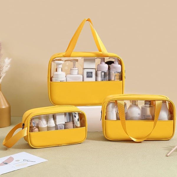 3 stycken transparenta necessärer, vattentät PVC-necessär för kvinnor, bärbar sminkväska för resor, badrum Yellow
