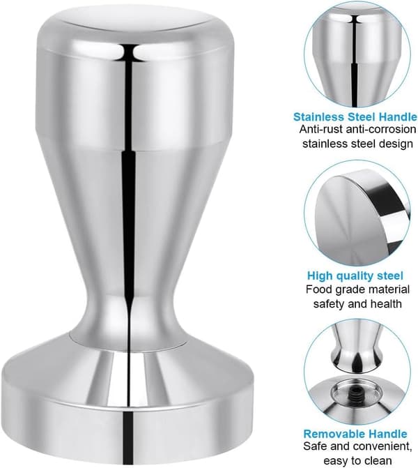 Kaffe Tamper, 51mm Espresso Kaffe Press Rustfrit Stål Sølv Tamper Kaffebar Tilbehør med Silikone Tamper Måtte