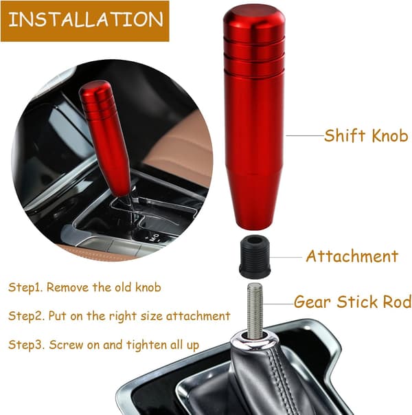 Gear Shift Knob, 5 tommer Shifter Lever Head Aluminium, til de fleste manuelle automatiske køretøjer (rød)