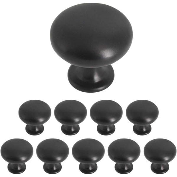 10 stk. Massiv skabsknap til skuffegreb, svampeformet garderobeskab, diameter 30 mm, sort