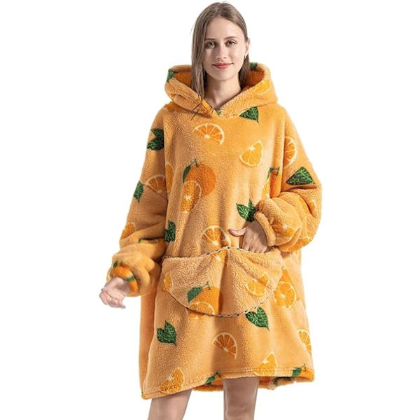 Oversized Hoodie filt för kvinnor vuxna Oversized bärbar huvtröja pullover, bärbar filt Hoodie Super Soft Warm Cosy Sweatshirt Orange