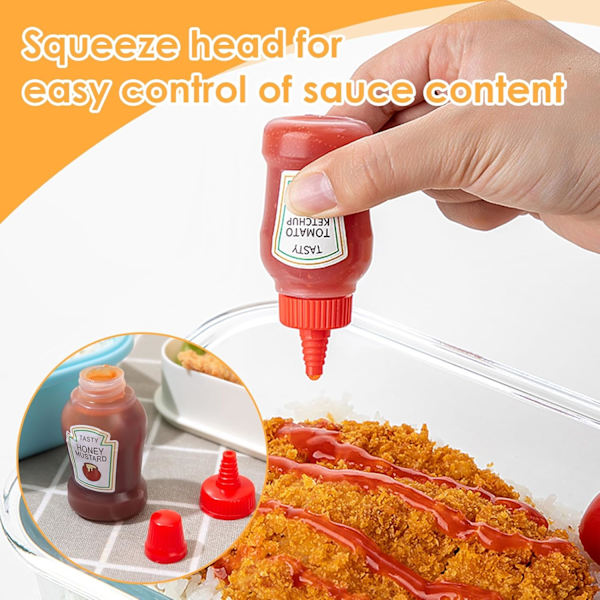 4 st Mini Ketchup Dispenser, 25 ml Ketchup/Honung/Sojasås/Sallad Pressbar Behållare, Små Pressbara Såsflaskor med Skruvlock