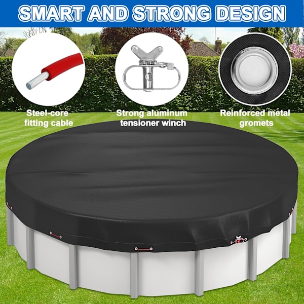 8Ft Poolskydd, Rund Poolskydd för Ovanjordiska Pool, 210D Oxford Solpoolskydd med Trådspänningsrep