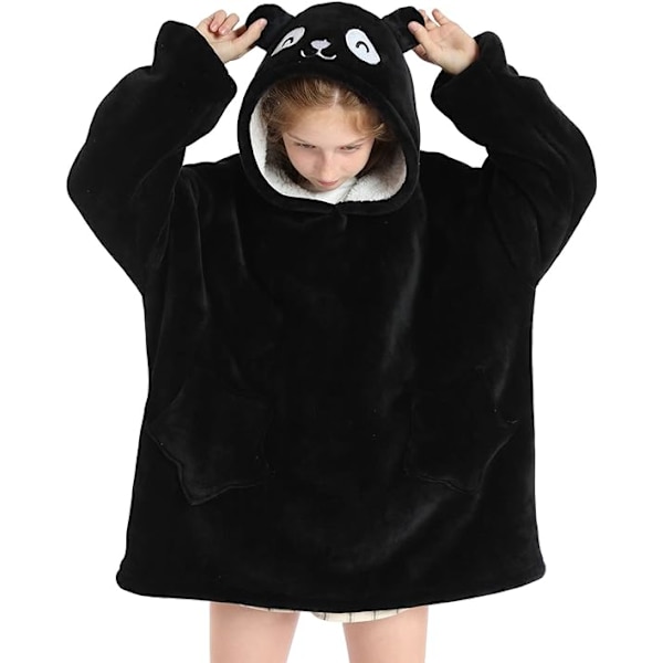 Oversized hettegenser teppe for barn myk varm koselig bærbar teppe genser fleece sherpa teppe med lommer Panda