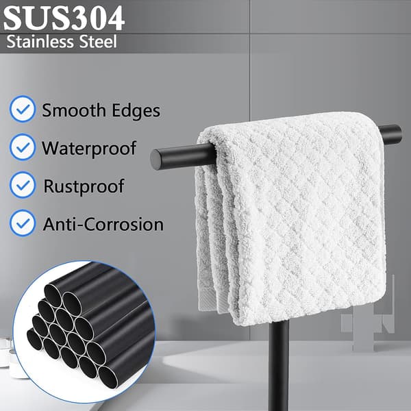 Badehåndkleholder i rustfritt stål, SUS304, matt sort, T-formet håndklestativ, tårnstang