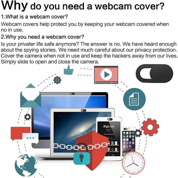 3-pak Webcam Cover Slider til privatliv, 0,027 tommer ultratyndt design Web Camera Cover Slide til bærbar computer, stationær computer, pc (sort)