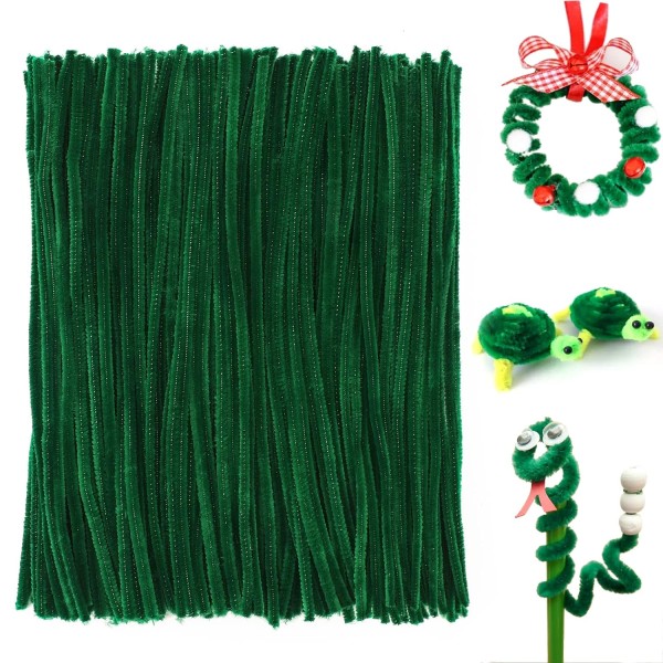 100 stk mørkegrønne piperensere, 6mm*30m chenille-stenger, chenille-håndverk piprensere for DIY og rengjøring (dypgrønn)