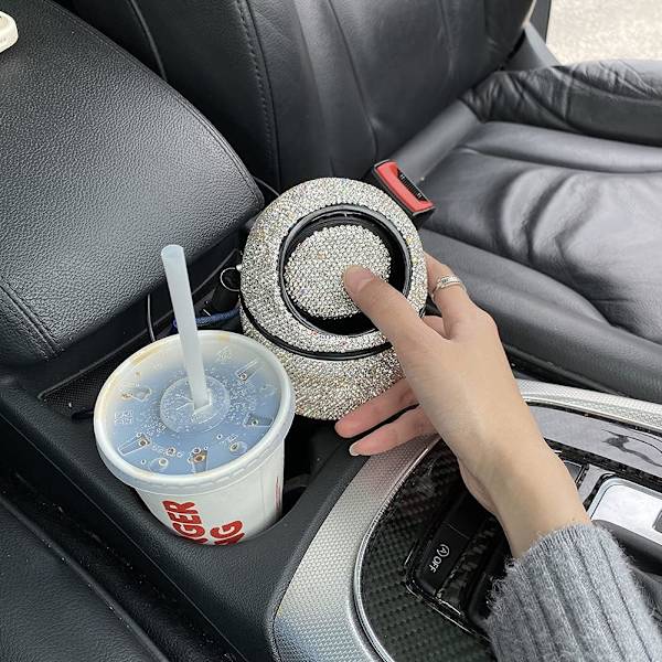 Bling Rhinestone Auto Søppelbøtte Bil Søppelbøtte med lokk Mini Søppelbøtte