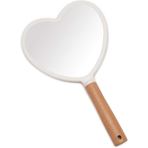 Handhållen spegel med handtag för smink, liten söt trähandspegel för rakning med hålhängande bärbar (hjärta)