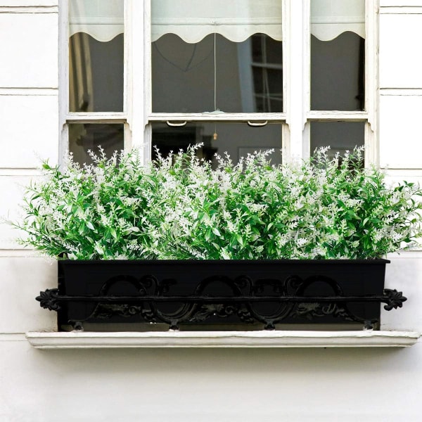 8 Bundt Kunstig Lavendel Planter Udendørs UV Beskyttelse Falske Blomster Kunstige Planter Have Veranda Dekoration (hvid)