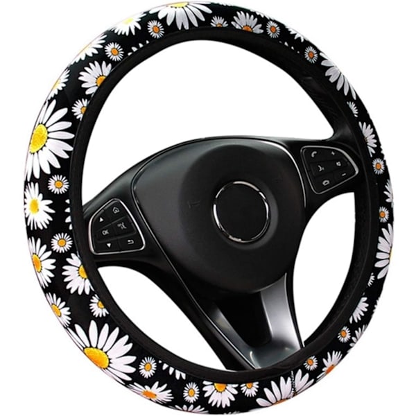 Söt bilrattsskydd med präglad blomma, bilinredning, stickat rattöverdrag, universellt biltillbehör