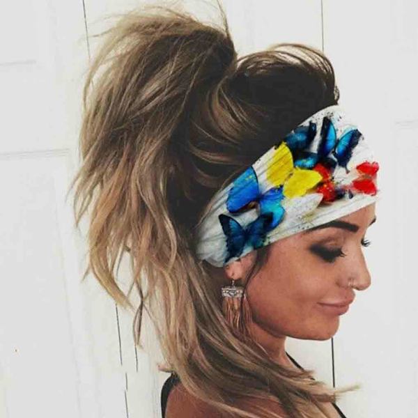 Bred bohemisk pannband bandana fjäril elastiskt spänne hår bandana yoga löpning sport pannband hår accessoarer 1 st