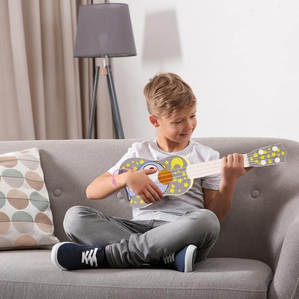 41cm Barn Gitarr, Mini Gitarr, Ukulele, Leksaksgitarr med 4 Strängar och Stämplockar, Musikleksak för Barn (Färgglada Dinosaurier)