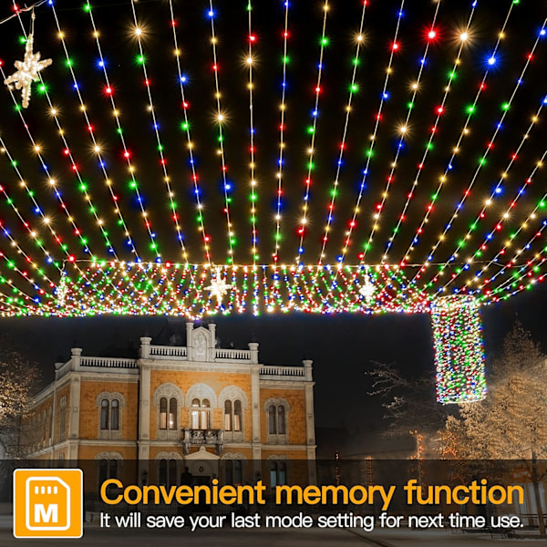 Julelys 1000 LED 330 FT, IP67 Vandafvisende Stikkontakt Juletræslygter med Fjernbetjening, 8 Tilstande, Dæmpbar, Hus Julepynt colorful