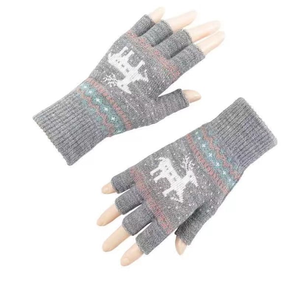 Unisex Vinterhalvfingerhandskar Varma Vinter Pekskärm Handskar Stretch Stickade Skrivhandskar Gray