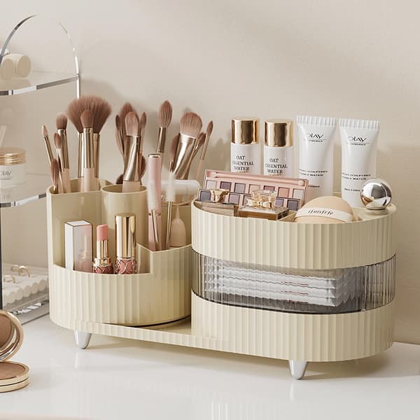 Makeup Organizer, 360° Roterende Make Up Organizer med 3-lags rum, Perfekt til Kommode, Badeværelse, Soveværelse (Hvid, Tre lag)