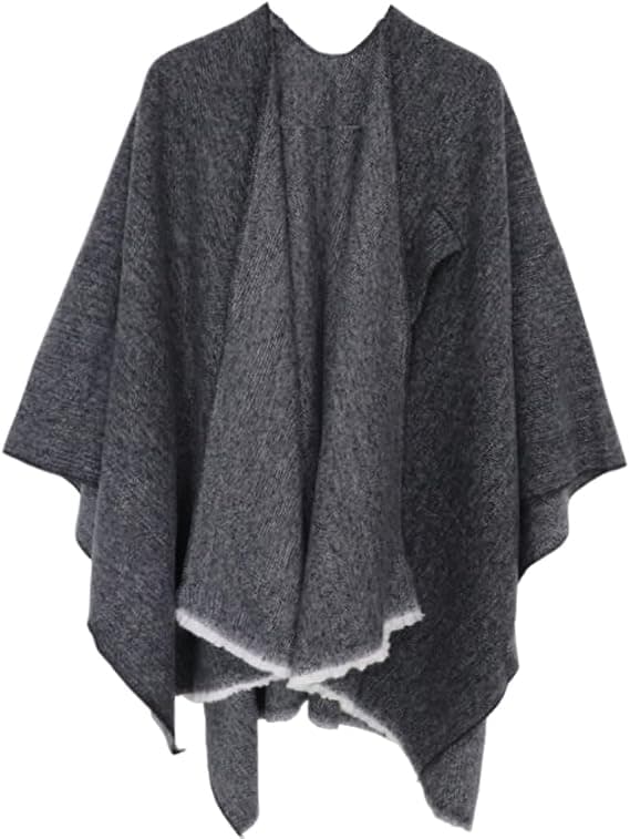 Dameponcho, vendbare overdimensionerede sjaler, elegant strikket kappe-tæppe, front-wrap cardigan-tørklæde-frakke, sort
