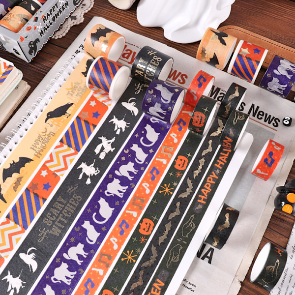 Halloween Washi Tape Set 2 Set Adhesive Dekorativa Maskeringstejp Washi Tape Färgglada Dekorationer för DIY-hantverk Skrapböcker och Presenter