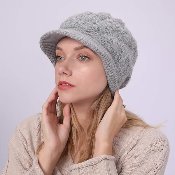 Dame vinter strikkede luer, luer, ullbereter light grey