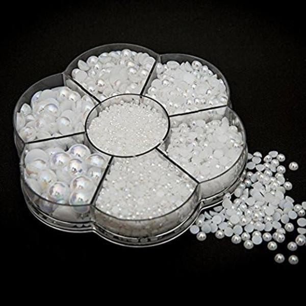 Cirka 5600 st blandade storlekar DIY halv pärla pärla platt baksida plast hantverk plastlåda (AB vit)