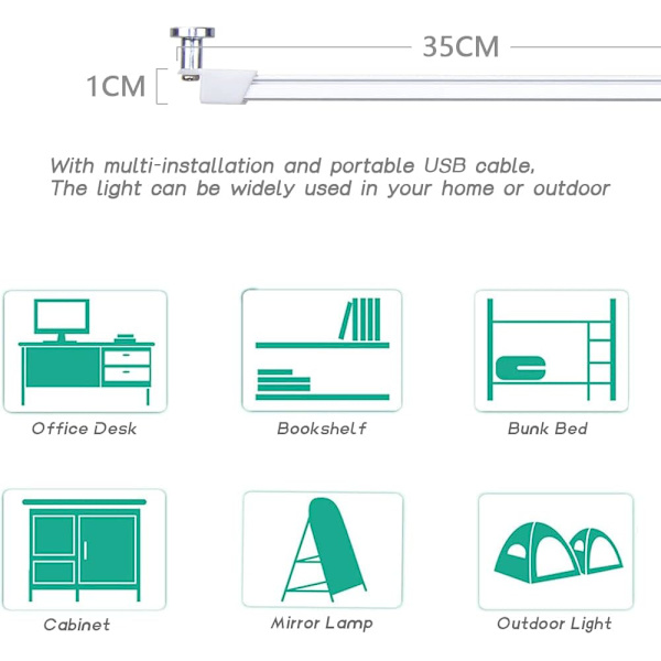 LED-lysstripe, 35 cm, stripelys, 3 fargetemperaturer plugg-inn USB LED-lys, tynn LED-lysstripe for rom, [energiklasse A++]