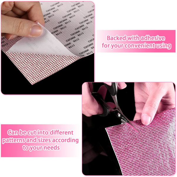 Bling Krystal Rhinestone Stickers DIY Selvklæbende Funklende Rhinestone Ark til Bil Dekoration Pink, 9.4\" x 7.9\"