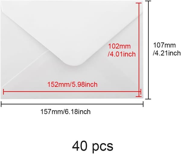 40-pack 15 * 10 cm Klassiska Kuvert med Flik, Kuvert för Smådelar, för Present (Kort Ingår Ej) Kraftpapper