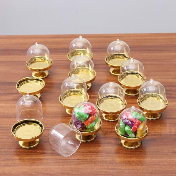 12 stk. Mini kakefat Cupcake Display Plate med lokk Bursdag Bryllup Halloween Festutstyr (Gullbase)