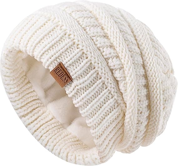 Slouchy Beanie Hue til kvinder Vinter Varm Chunky Blød Oversized Kabelstrikket Hue (Beige)