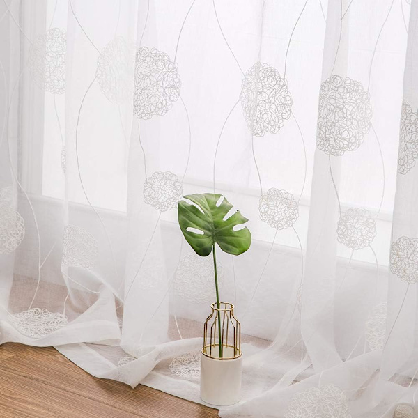 Gardiner Genomskinliga Voile Blommor Broderi Öglegardiner Transparent Gardiner 2 st Öglegardin Gardiner Par Fönstergardin För Vardagsrum Sovrum White 140*260cm