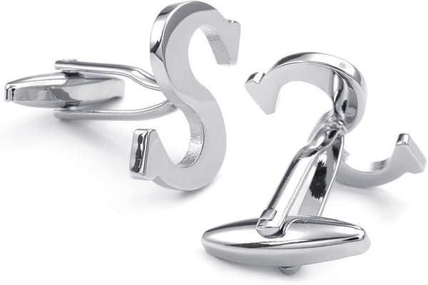 Manschettknappar i metall för män, rostfritt stål, namninitialer, silver