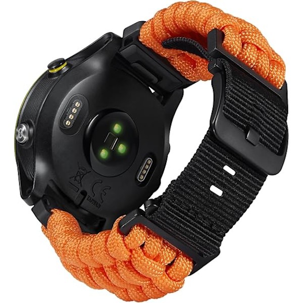 Kompatibel med Garmin Watch Strap 22mm, Heavy-Duty flettet nylon sportsudskiftningsremme passer til Forerunner/Instinct/Fenix/ Descent Orange