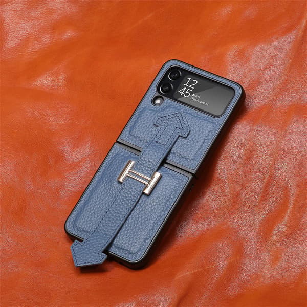 Äkta läderfodral kompatibelt med Galaxy Z Flip4 5g