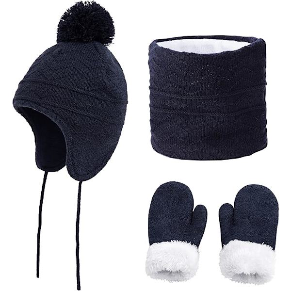 Hatt- och Halsduksset för Pojkar och Flickor Vinter Söt Mjuk Varm Beanie Hatt Fleece Halsduk och Vantar Set Vintertillbehör (4-6 År)